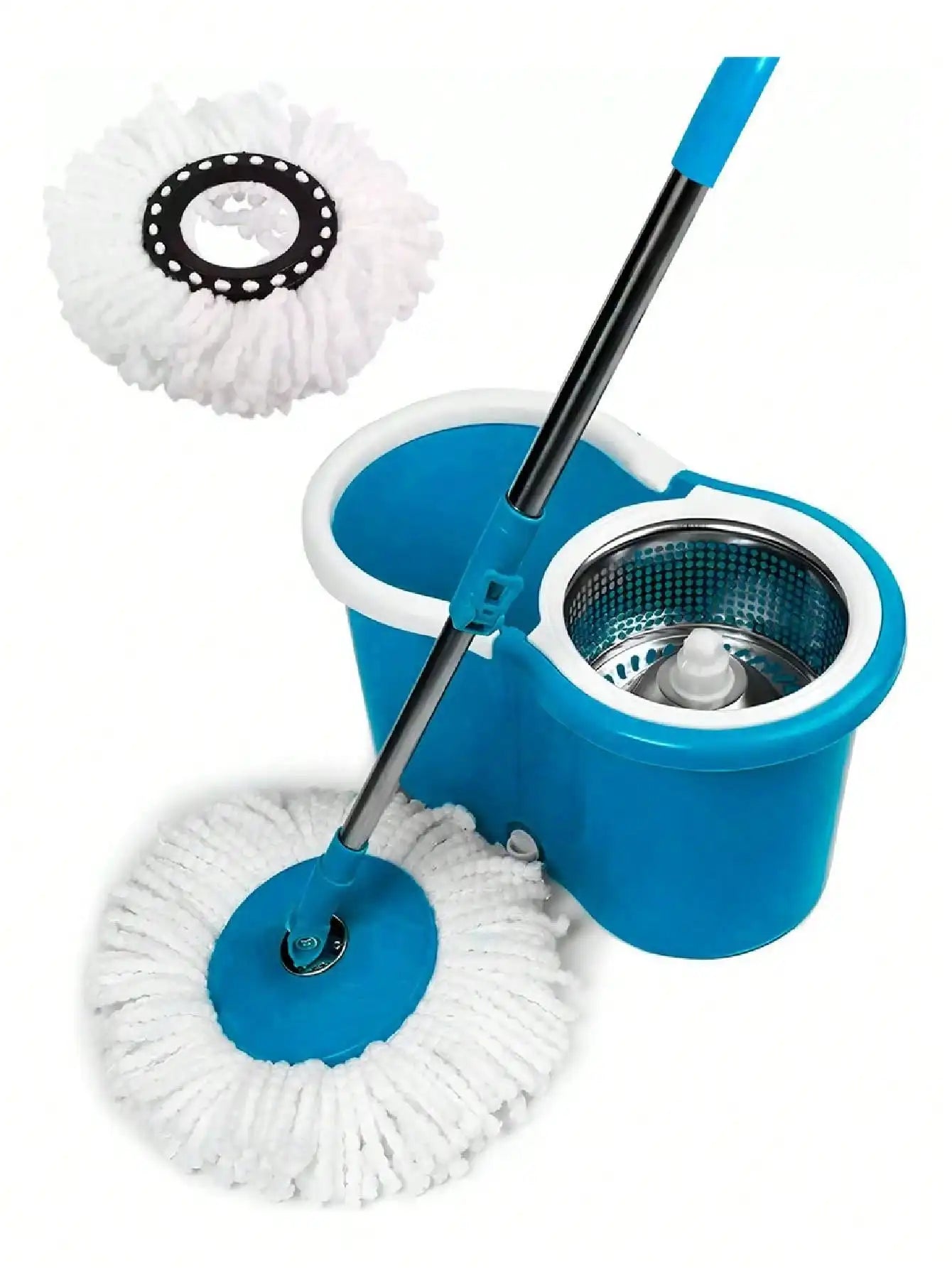 Trapeador giratorio de 360 grados con exprimidor y cubo, trapeador mágico giratorio, práctico, limpieza del hogar, diseño lindo, microfibra absorbente