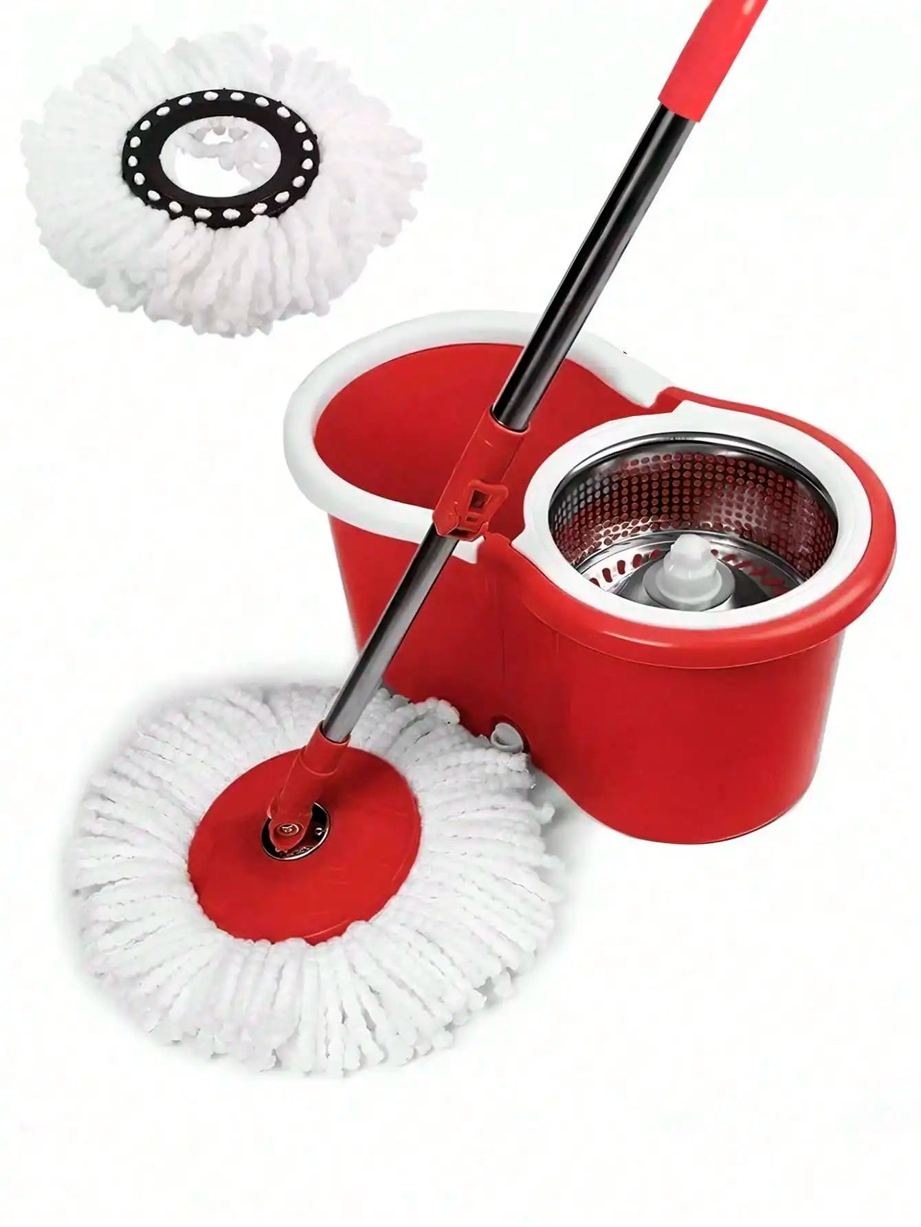 Trapeador giratorio de 360 grados con exprimidor y cubo, trapeador mágico giratorio, práctico, limpieza del hogar, diseño lindo, microfibra absorbente