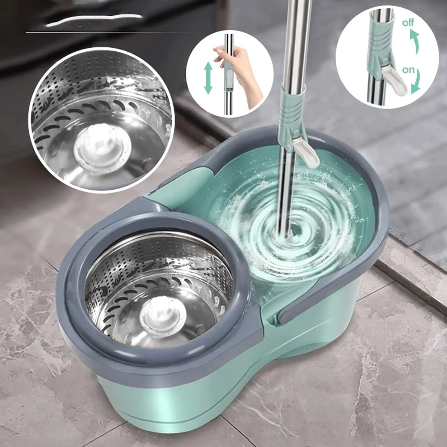 Trapeador giratorio de 360 grados con exprimidor y cubo, trapeador mágico giratorio, práctico, limpieza del hogar, diseño lindo, microfibra absorbente