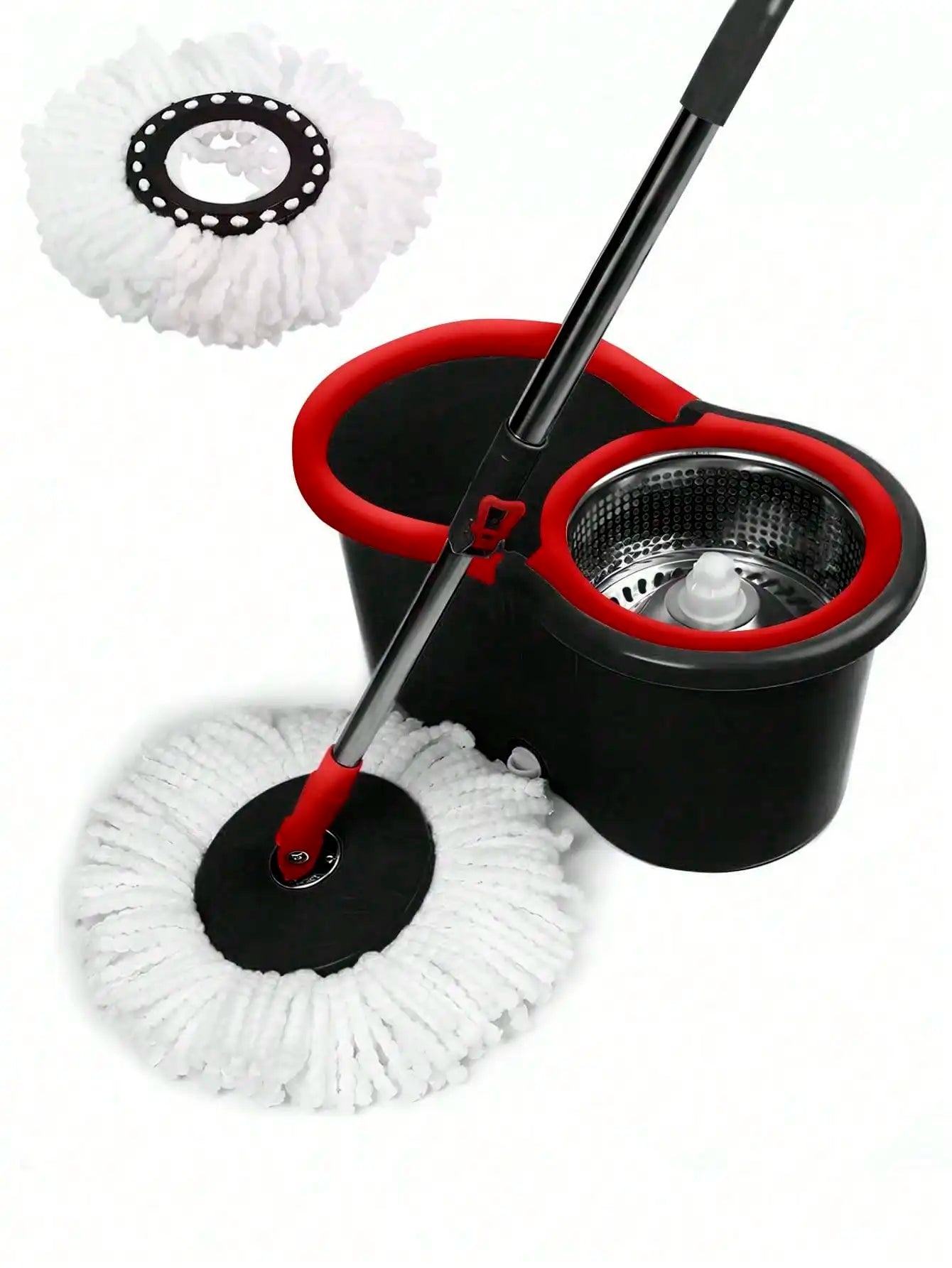 Trapeador giratorio de 360 grados con exprimidor y cubo, trapeador mágico giratorio, práctico, limpieza del hogar, diseño lindo, microfibra absorbente
