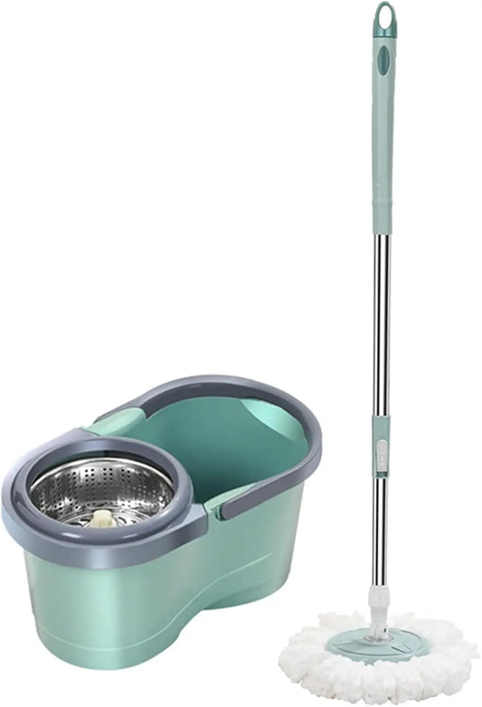 Trapeador giratorio de 360 grados con exprimidor y cubo, trapeador mágico giratorio, práctico, limpieza del hogar, diseño lindo, microfibra absorbente