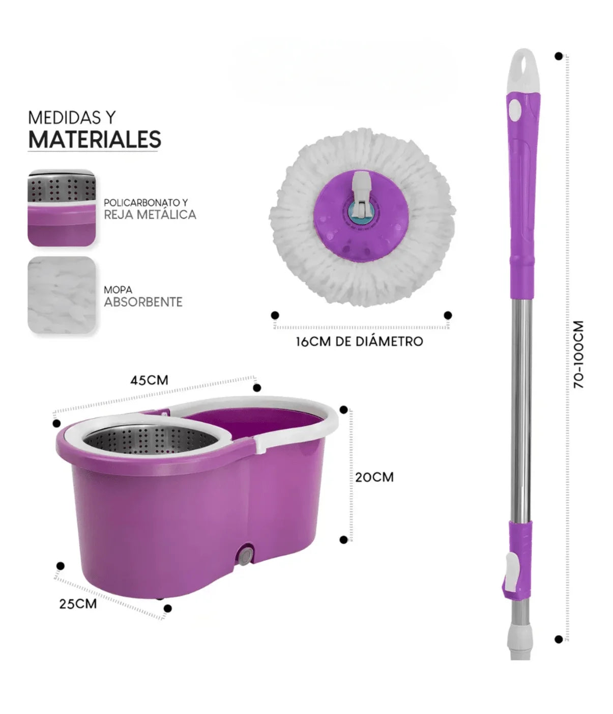 Trapeador giratorio de 360 grados con exprimidor y cubo, trapeador mágico giratorio, práctico, limpieza del hogar, diseño lindo, microfibra absorbente