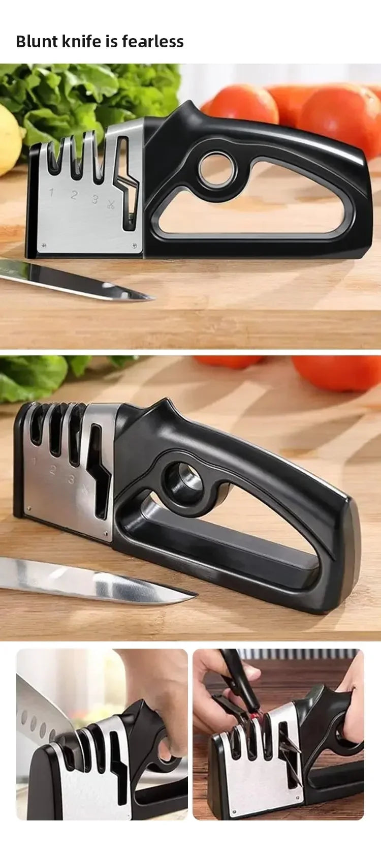 Afilador de cuchillos portátil multifuncional 4 en 1, afilador de cuchillas de acero inoxidable, utensilios de cocina