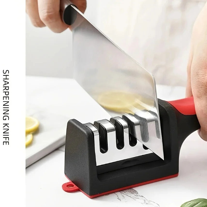 Afilador de herramientas portátil multifuncional con cabezal de afilado extraíble, plástico duradero y funcionamiento manual.