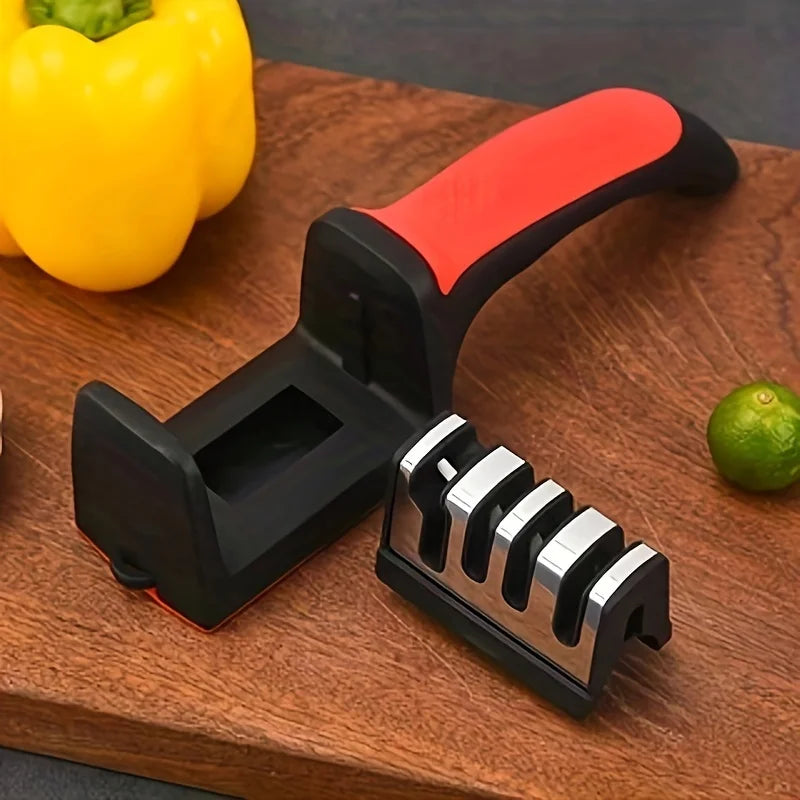 Afilador de herramientas portátil multifuncional con cabezal de afilado extraíble, plástico duradero y funcionamiento manual.