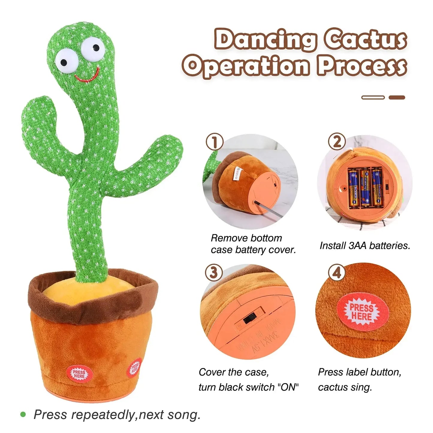 Cactus de peluche para niños que bailan, hablan y cantan, imitan, graban y repiten lo que dices, con 120 canciones bailando inteligentemente.