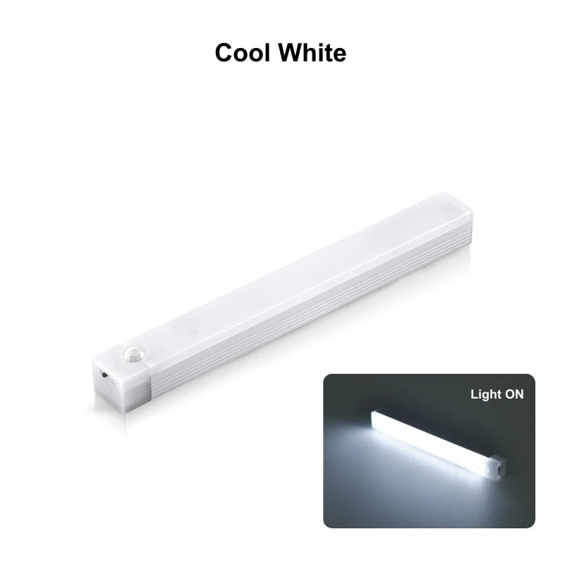 Barra de luz LED con sensor de movimiento recargable, luz nocturna de inducción, lámpara magnética inalámbrica portátil para gabinete de cocina y mesita de noche.