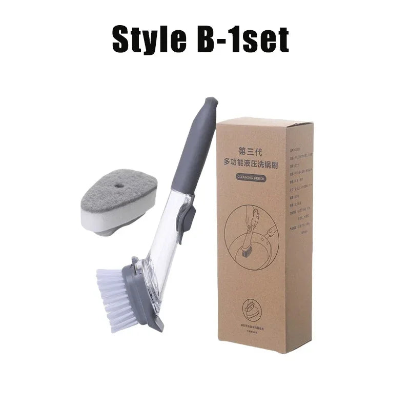 Cepillo de limpieza de cocina 2 en 1 con cabezal extraíble, dispensador de jabón y esponja, juego de cepillos para lavar platos, herramientas de limpieza de cocina