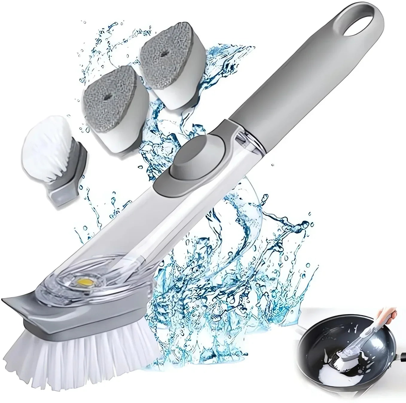Cepillo de limpieza de cocina 2 en 1 con cabezal extraíble, dispensador de jabón y esponja, juego de cepillos para lavar platos, herramientas de limpieza de cocina
