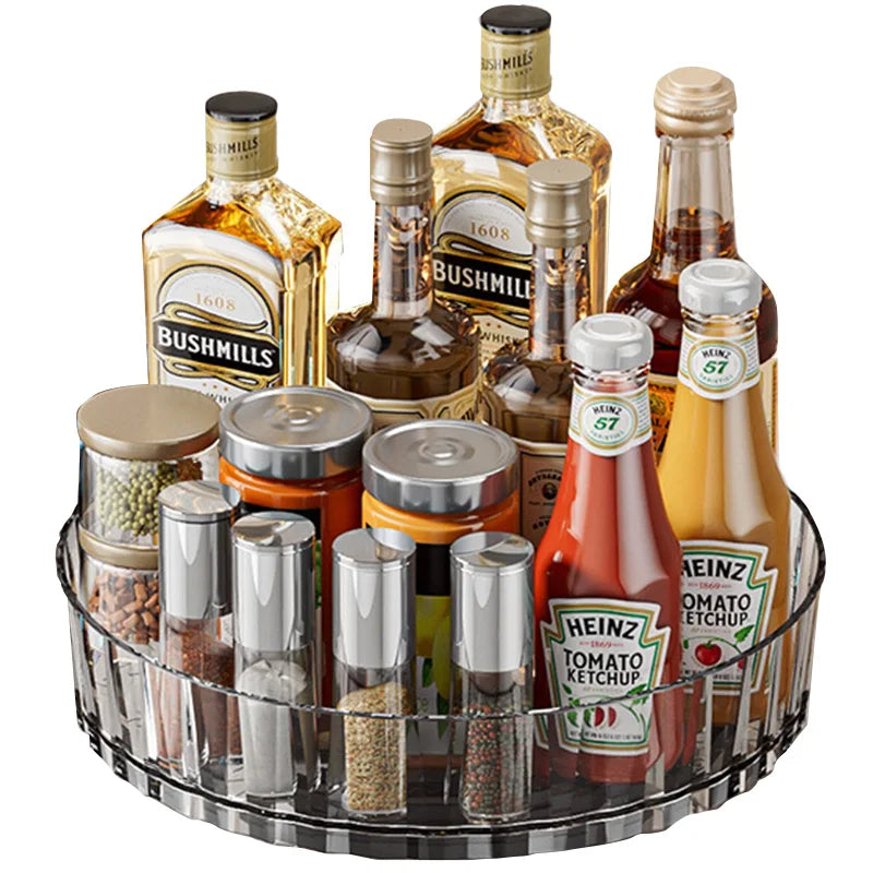 Estante de almacenamiento de plástico giratorio de 360°, organizador de baño, cocina, aperitivos, aceite, condimentos, botellas, bandeja para frutas.