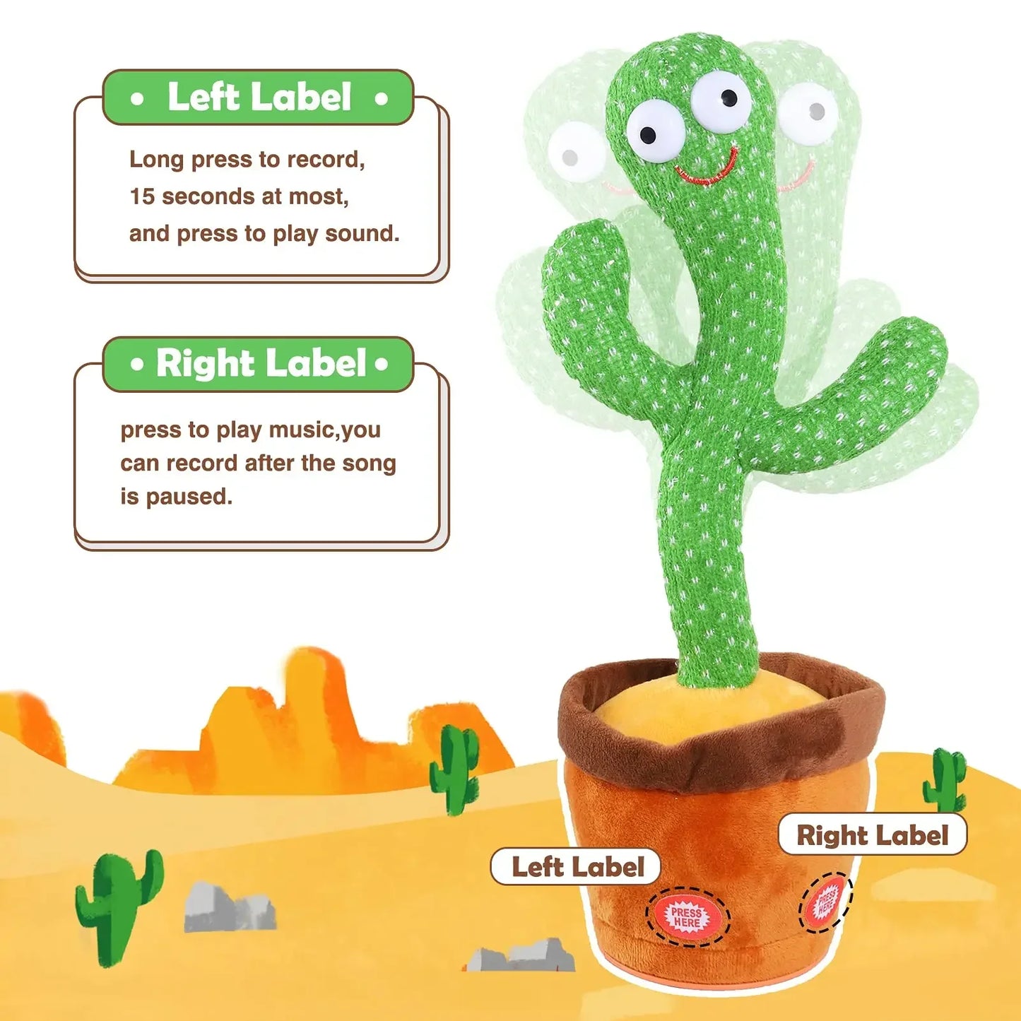 Cactus de peluche para niños que bailan, hablan y cantan, imitan, graban y repiten lo que dices, con 120 canciones bailando inteligentemente.