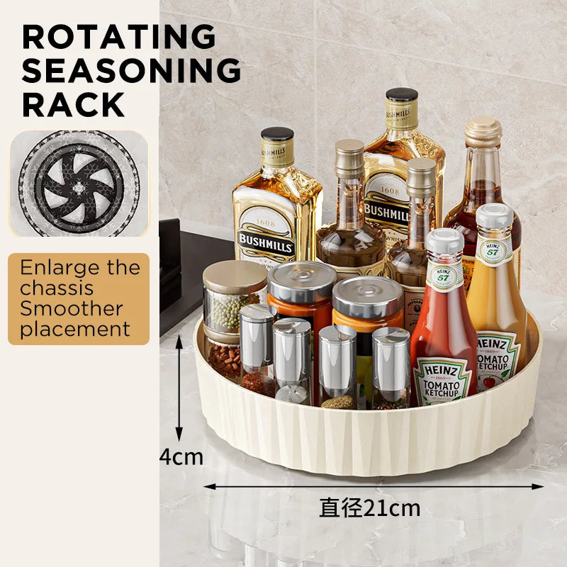 Estante de almacenamiento de plástico giratorio de 360°, organizador de baño, cocina, aperitivos, aceite, condimentos, botellas, bandeja para frutas.