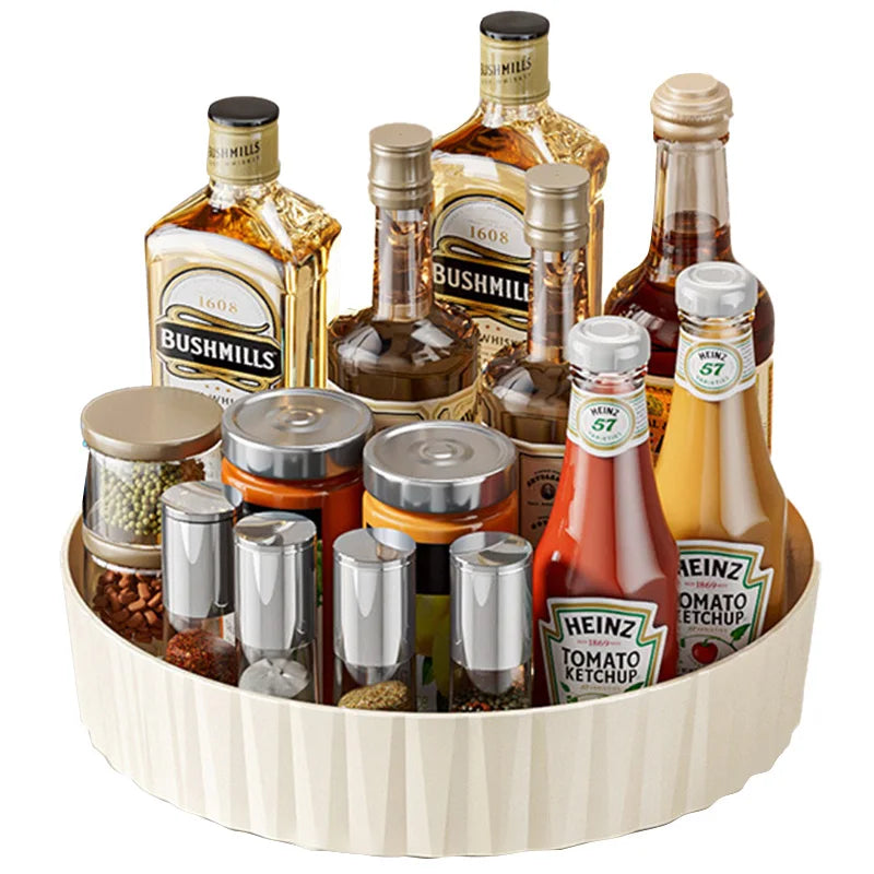 Estante de almacenamiento de plástico giratorio de 360°, organizador de baño, cocina, aperitivos, aceite, condimentos, botellas, bandeja para frutas.