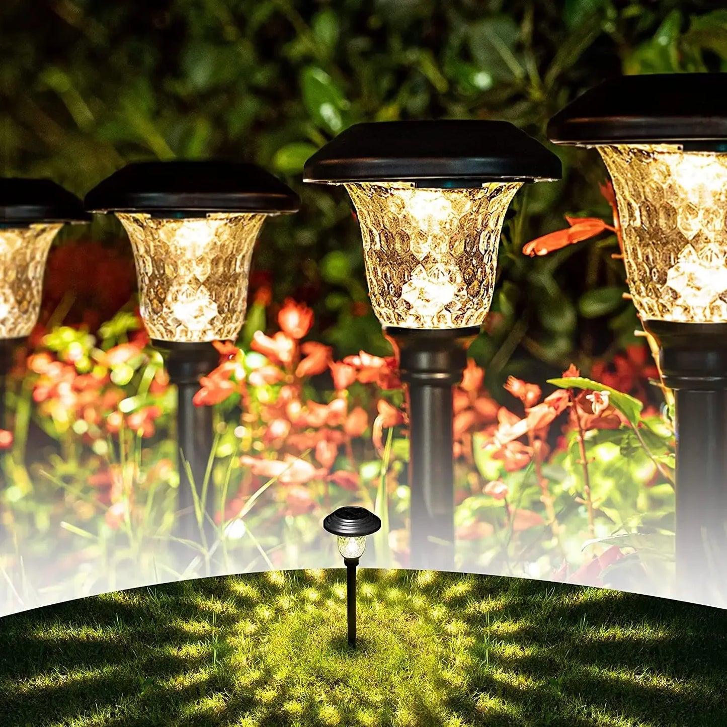 LED Solar Pathway Lights Outdoor IP65 Waterproof Garden Stake Glass Led Path Lights for Yard Patio Landscape Walkway Lighting