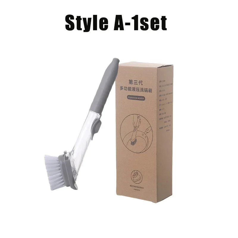 Cepillo de limpieza de cocina 2 en 1 con cabezal extraíble, dispensador de jabón y esponja, juego de cepillos para lavar platos, herramientas de limpieza de cocina