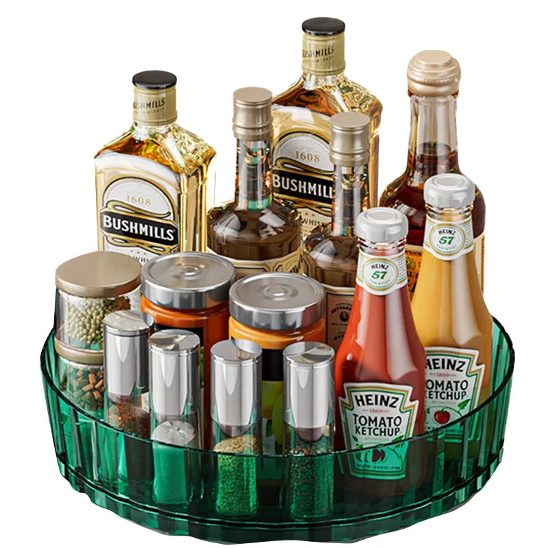 Estante de almacenamiento de plástico giratorio de 360°, organizador de baño, cocina, aperitivos, aceite, condimentos, botellas, bandeja para frutas.
