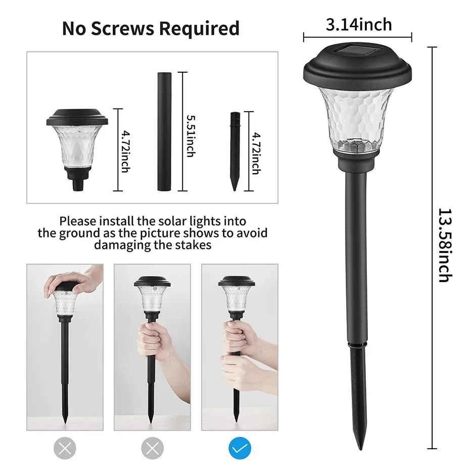 LED Solar Pathway Lights Outdoor IP65 Waterproof Garden Stake Glass Led Path Lights for Yard Patio Landscape Walkway Lighting